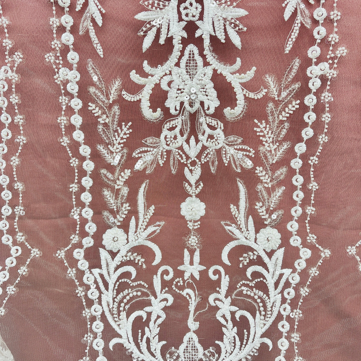 Beaded Lace Fabric Embroidered on 100% Polyester Net Mesh | Lace USA - GD-237341