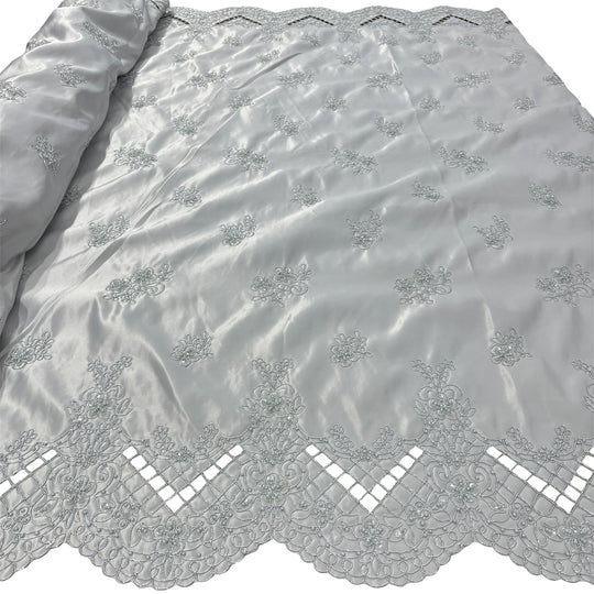 Beaded Bridal Lace Fabric Embroidered on 100% Polyester Satin | Lace USA - 91160S-BP