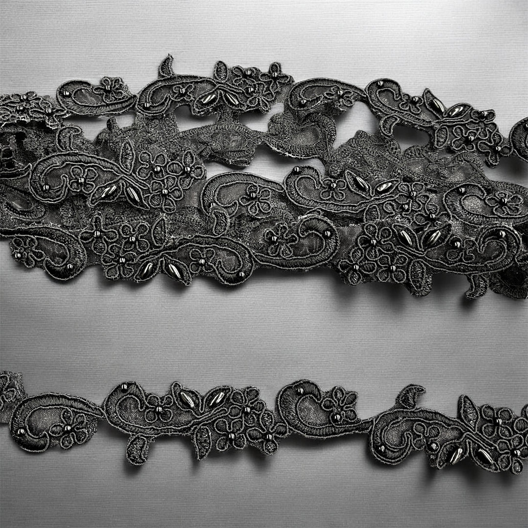Beaded & Corded Lace Trimming Embroidered on 100% Polyester  Organza | Lace USA - 95113N-BP