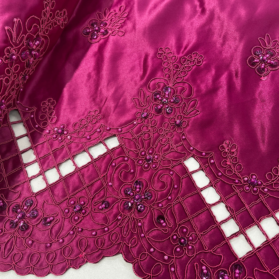 Beaded Bridal Lace Fabric Embroidered on 100% Polyester Satin | Lace USA - 91160S-BP