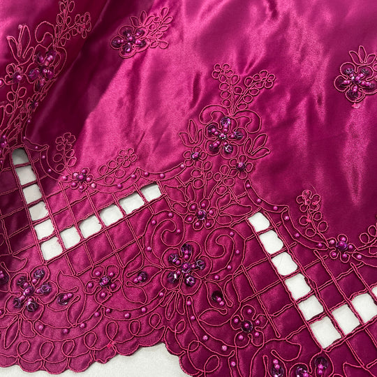 Beaded Bridal Lace Fabric Embroidered on 100% Polyester Satin | Lace USA - 91160S-BP