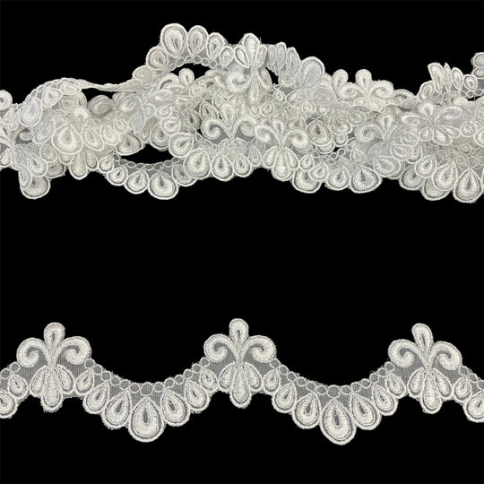 Corded Lace Trimming Embroidered on 100% Polyester Net Mesh | Lace USA - 97072W