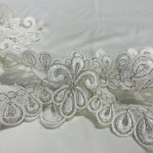 Corded Lace Trimming Embroidered on 100% Polyester Net Mesh | Lace USA - 97072W