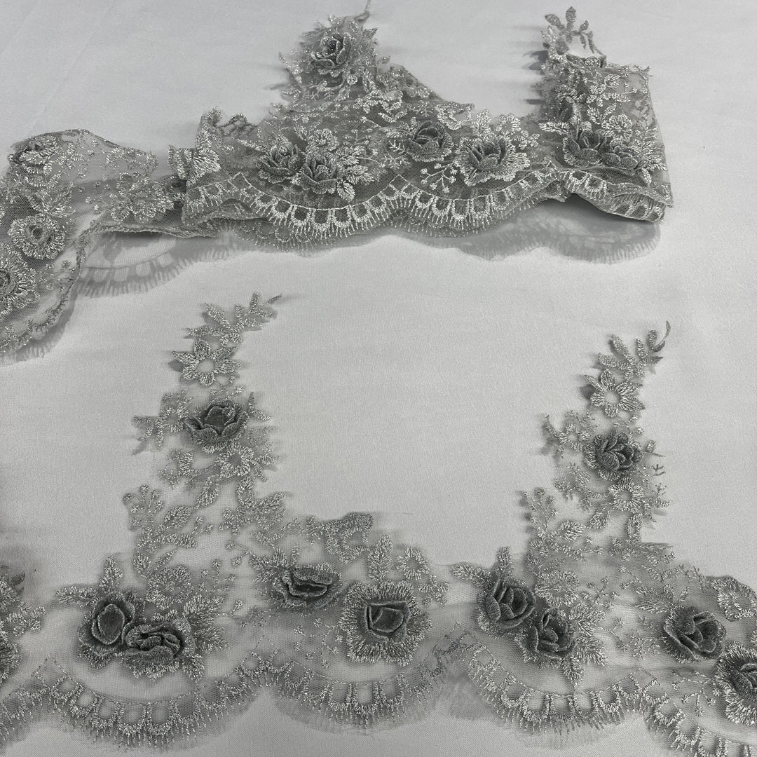 3D Floral Lace Trimming Embroidered on 100% Polyester Net Mesh | Lace USA - 21855W