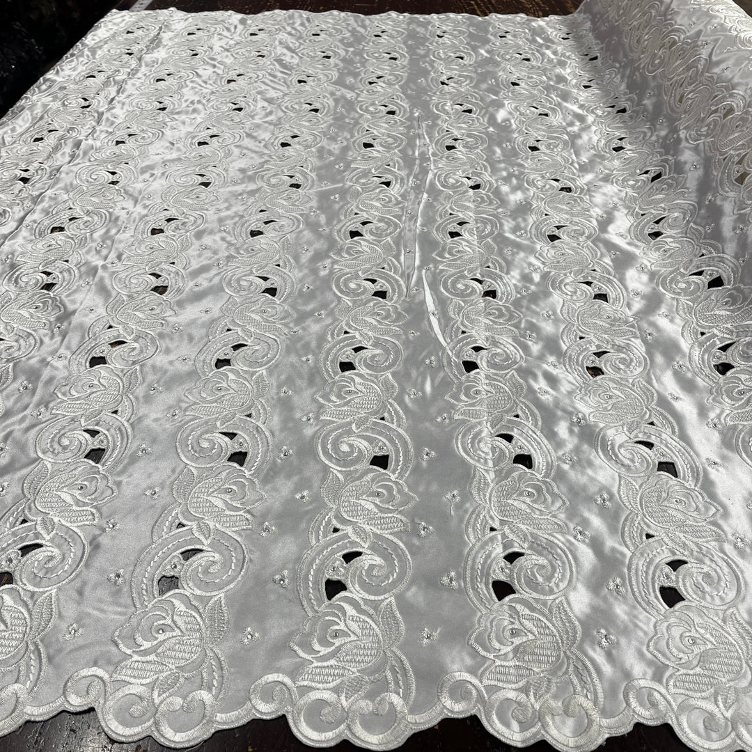 Beaded Bridal Lace Fabric Embroidered on 100% Polyester Satin | Lace USA - 41820S-RS