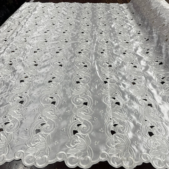 Beaded Bridal Lace Fabric Embroidered on 100% Polyester Satin | Lace USA - 41820S-RS