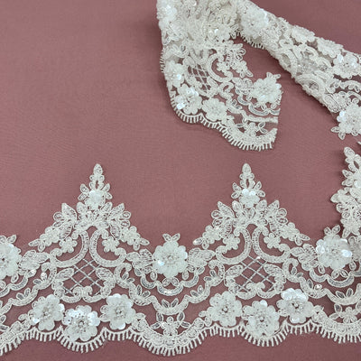 Beaded & Corded Floral Lace Trimming Embroidered on 100% Polyester Net Mesh | Lace USA - 97224W-HB