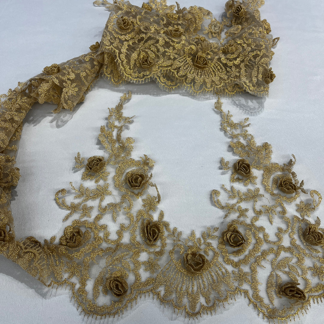 3D Floral Lace Trimming Embroidered on 100% Polyester Net Mesh | Lace USA - 21856W