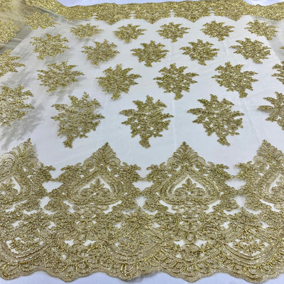 Corded Lace Fabric Embroidered on 100% Polyester Net Mesh | Lace USA - GD-021