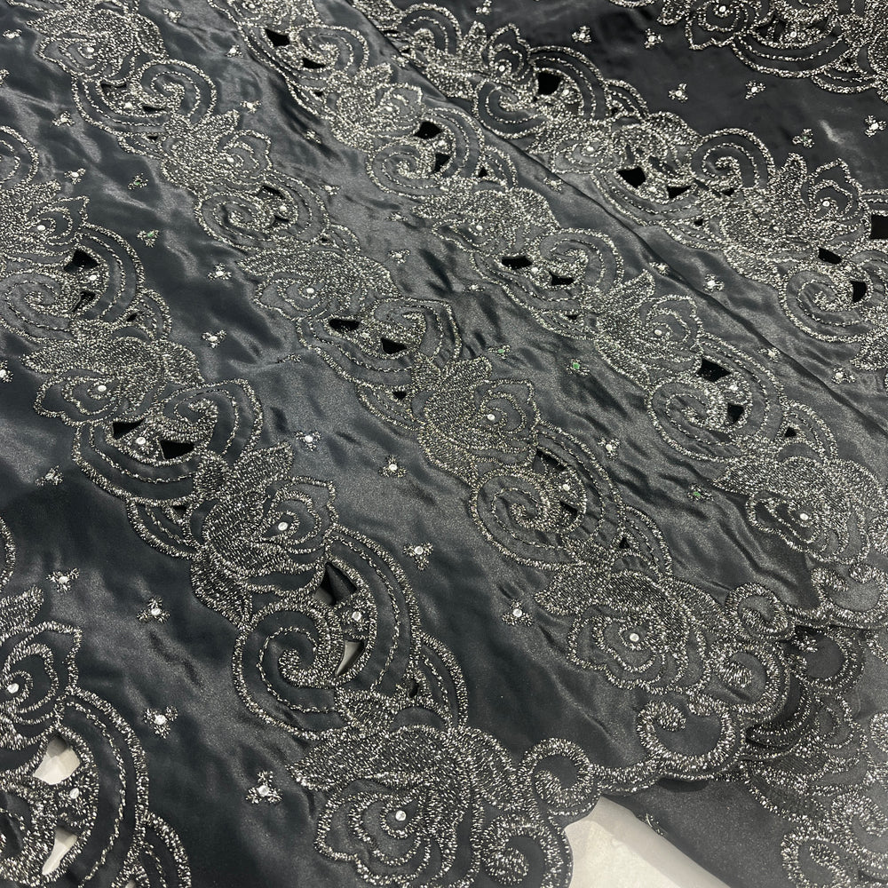 Beaded Bridal Lace Fabric Embroidered on 100% Polyester Satin | Lace USA - 41820S-RS