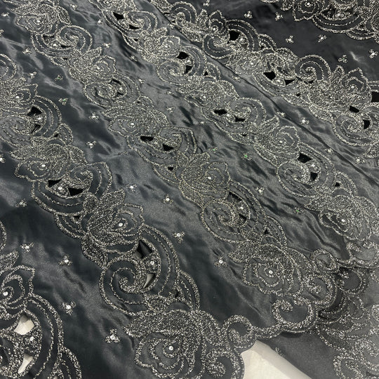 Beaded Bridal Lace Fabric Embroidered on 100% Polyester Satin | Lace USA - 41820S-RS