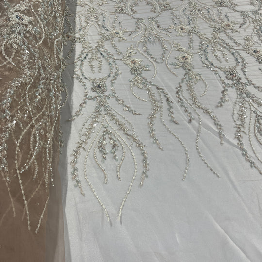 Beaded Lace Fabric Embroidered on 100% Polyester Net Mesh | Lace USA - GD-26227