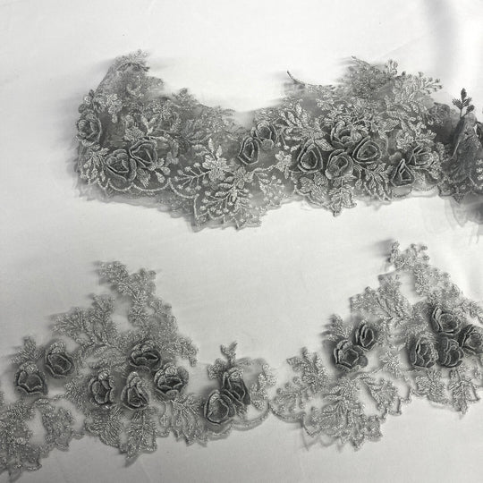 3D Floral Lace Trimming Embroidered on 100% Polyester Net Mesh | Lace USA - 21853W