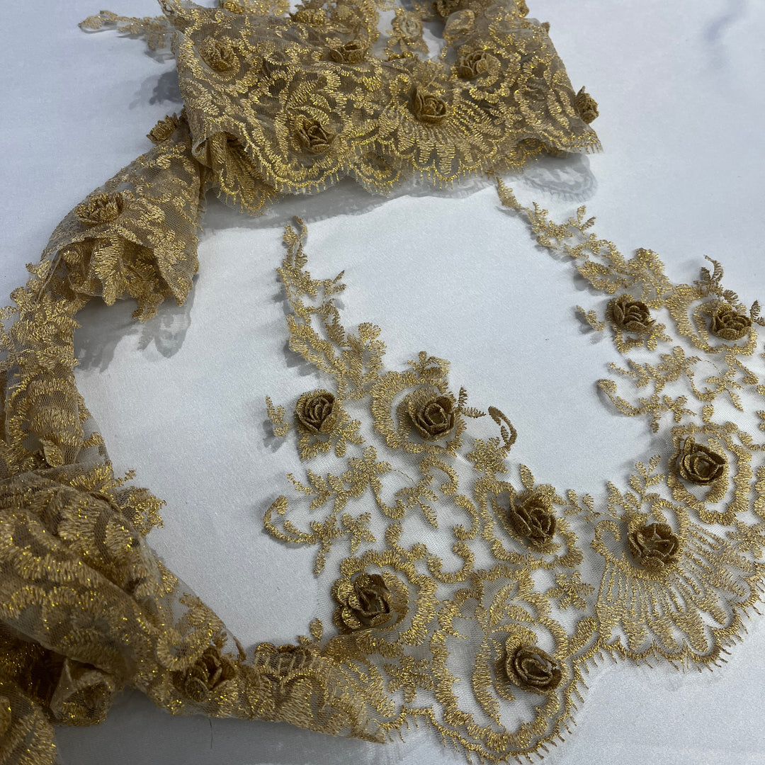 3D Floral Lace Trimming Embroidered on 100% Polyester Net Mesh | Lace USA - 21856W