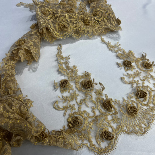 3D Floral Lace Trimming Embroidered on 100% Polyester Net Mesh | Lace USA - 21856W