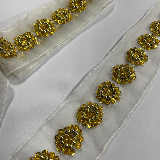 Beaded Lace Trimming Embroidered on 100% Polyester Mesh | Lace USA - 21766WN-BP