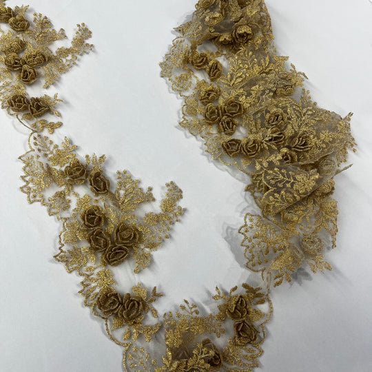 3D Floral Lace Trimming Embroidered on 100% Polyester Net Mesh | Lace USA - 21853W