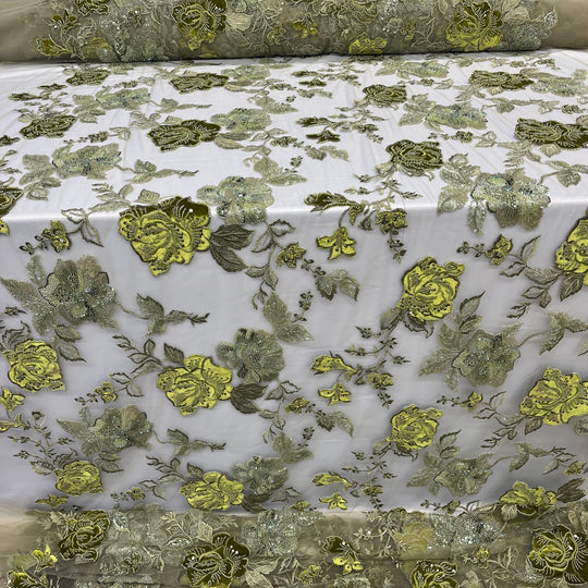 Beaded Lace Fabric Embroidered on 100% Polyester Net Mesh & Velvet | Lace USA - GD-2529