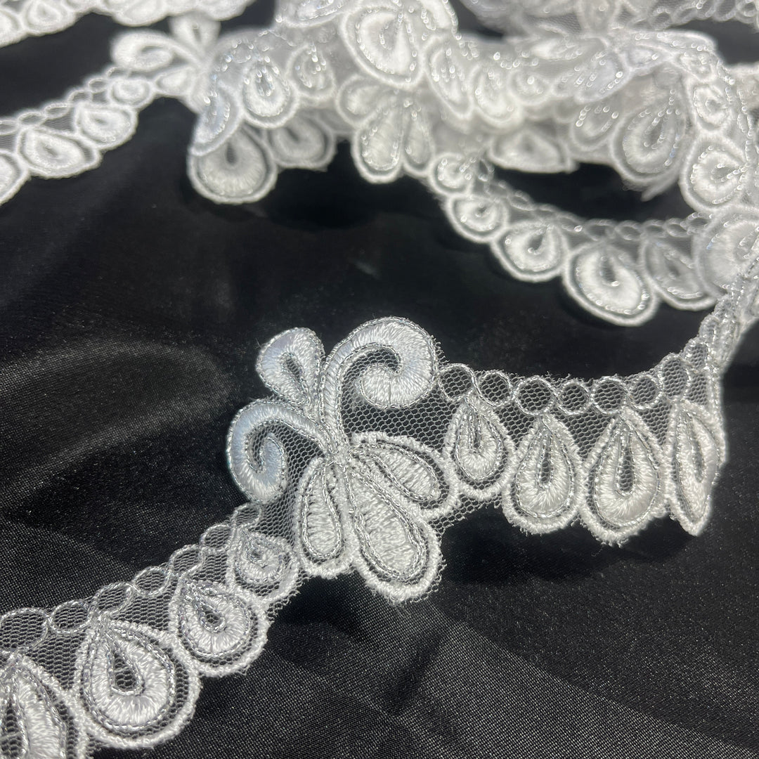 Corded Lace Trimming Embroidered on 100% Polyester Net Mesh | Lace USA - 97072W