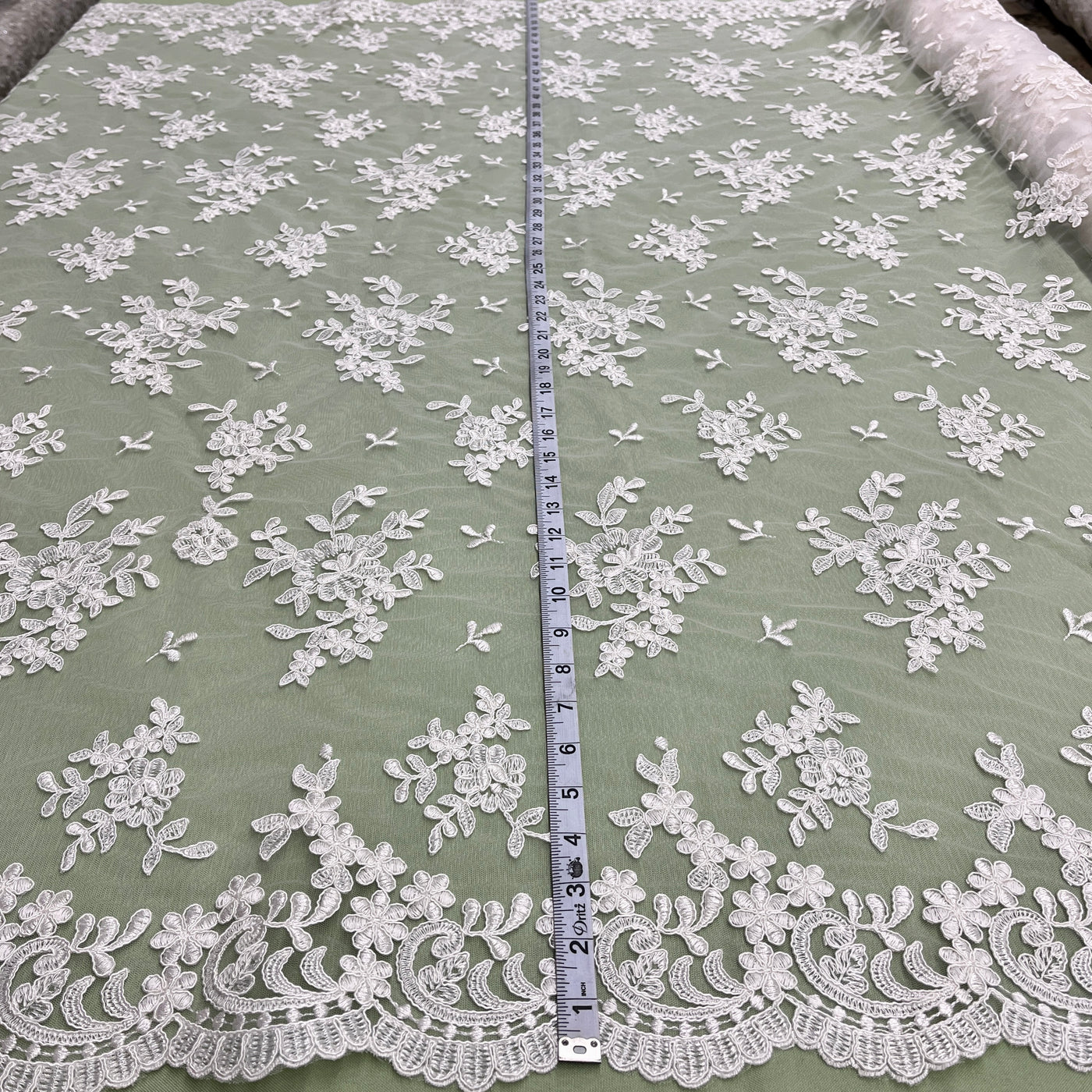 Corded Bridal Lace Fabric Embroidered on 100% Polyester Net Mesh | Lace USA - 91436W