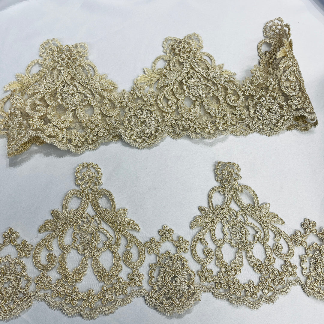 Corded Lace Trimming Embroidered on 100% Polyester Net Mesh | Lace USA - 97214W