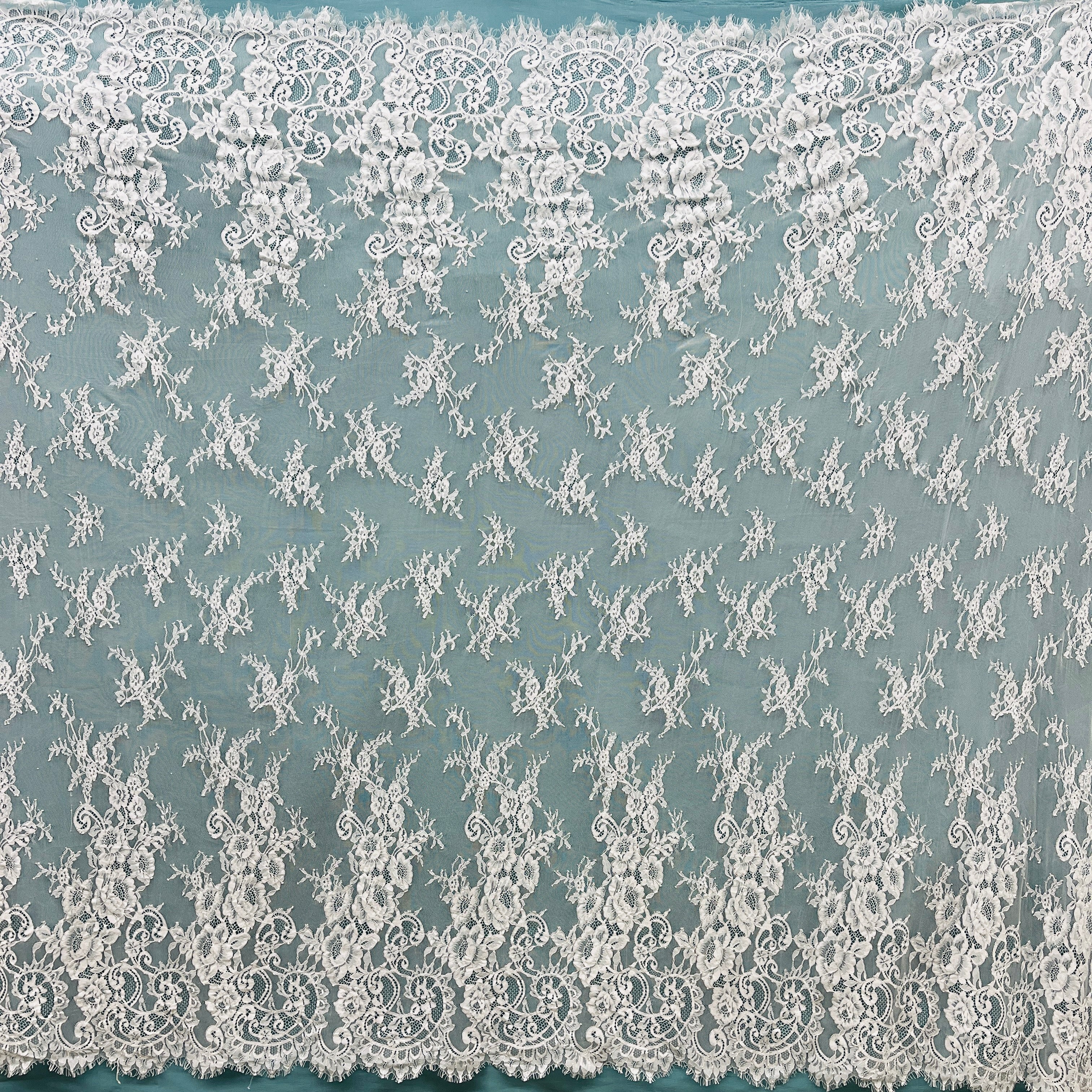 Chantilly Embroidered Lace Fabric with Eyelash Scallop | Lace USA - 68126W