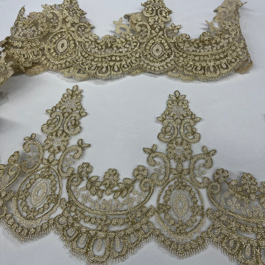 Corded Lace Trimming Embroidered on 100% Polyester Net Mesh | Lace USA - 96794W