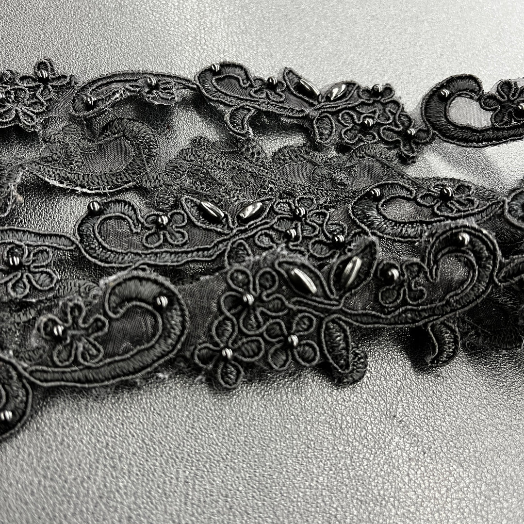 Beaded & Corded Lace Trimming Embroidered on 100% Polyester  Organza | Lace USA - 95113N-BP