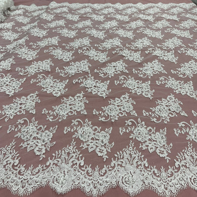 Beaded Lace Fabric Embroidered on 100% Polyester Net Mesh | Lace USA - 96682W-BP Ivory