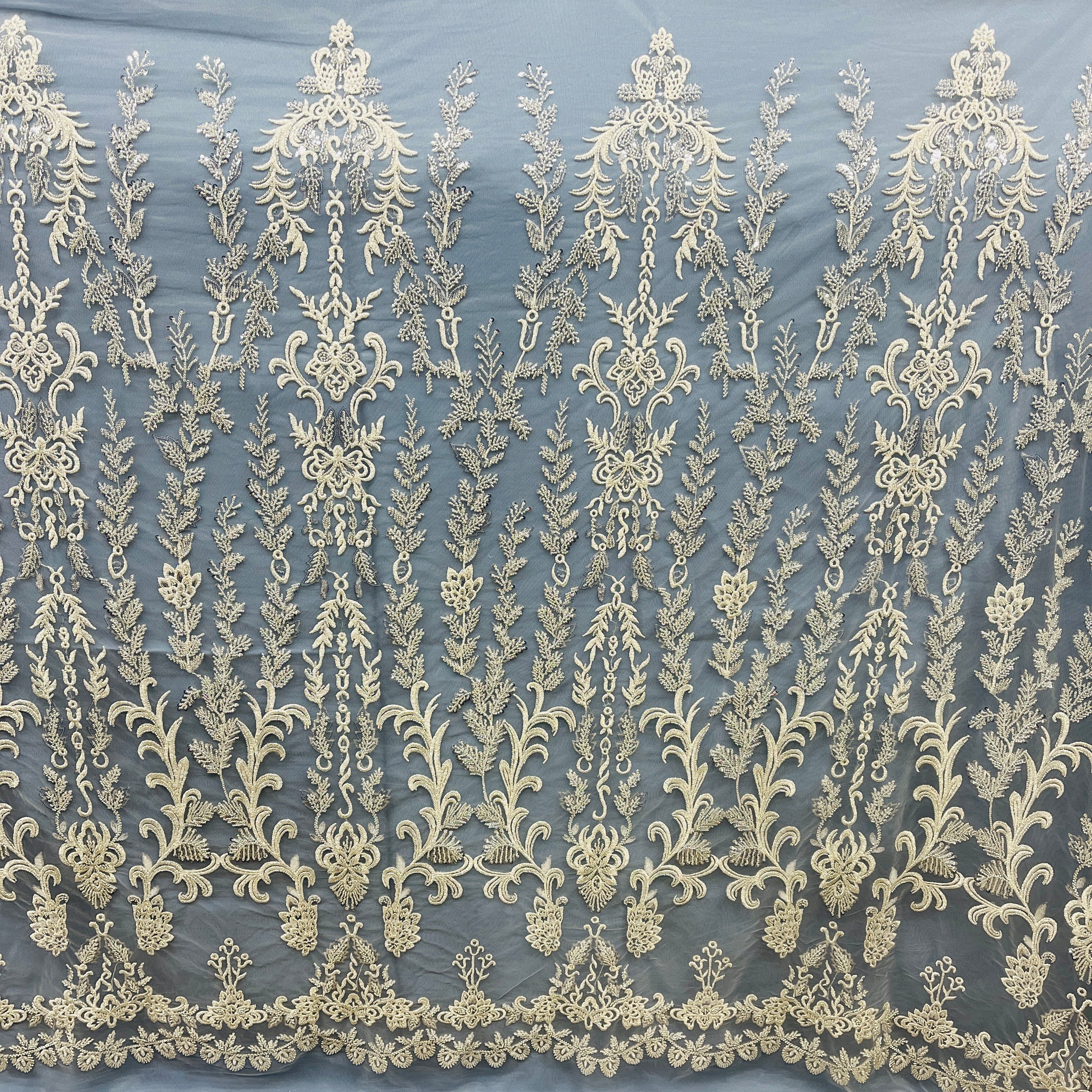 Beaded Lace Fabric Embroidered on Poly Net Mesh | Lace USA - GD-237303