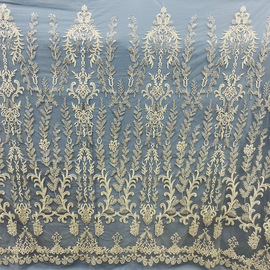 Beaded Lace Fabric Embroidered on 100% Polyester Net Mesh | Lace USA - GD-237303