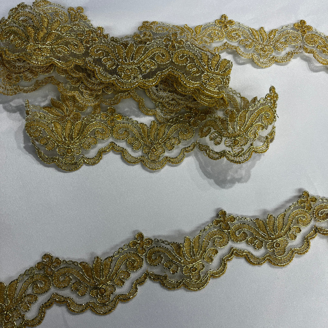 Corded Lace Trimming Embroidered on 100% Polyester Net Mesh | Lace USA - 97084W