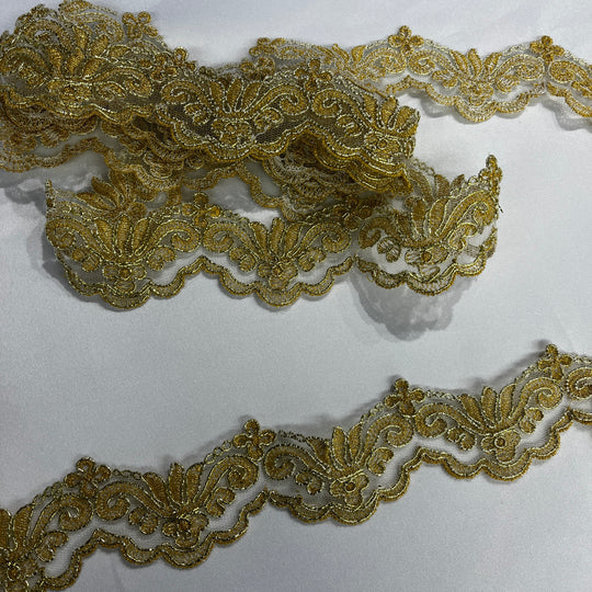 Corded Lace Trimming Embroidered on 100% Polyester Net Mesh | Lace USA - 97084W
