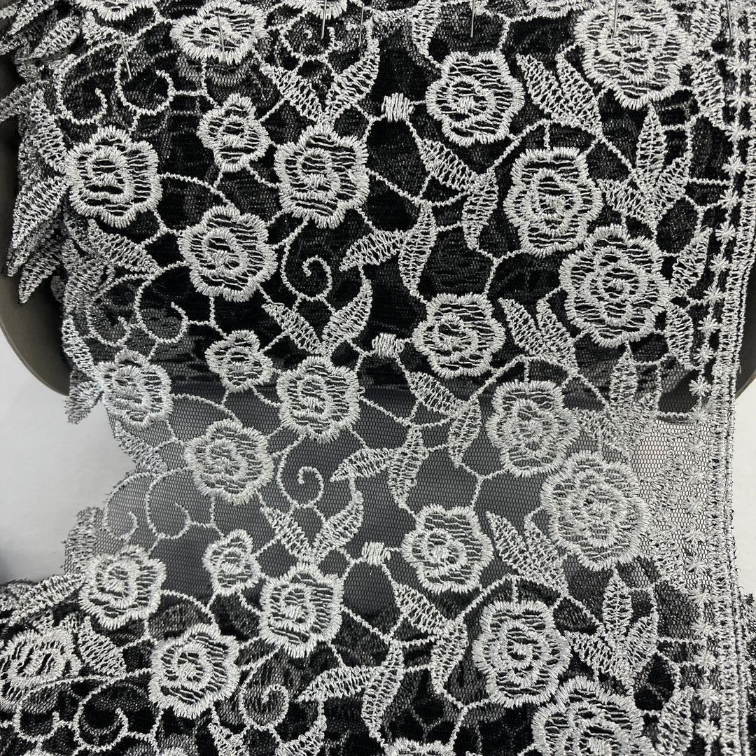 Embroidered Lace Trimming Embroidered on 100% Polyester Net Mesh | Lace USA - 21708W