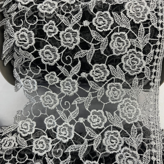 Embroidered Lace Trimming Embroidered on 100% Polyester Net Mesh | Lace USA - 21708W