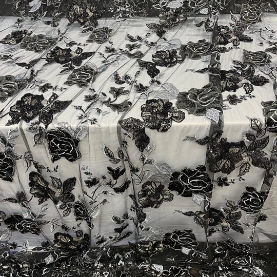 Beaded Lace Fabric Embroidered on 100% Polyester Net Mesh & Velvet | Lace USA - GD-2529