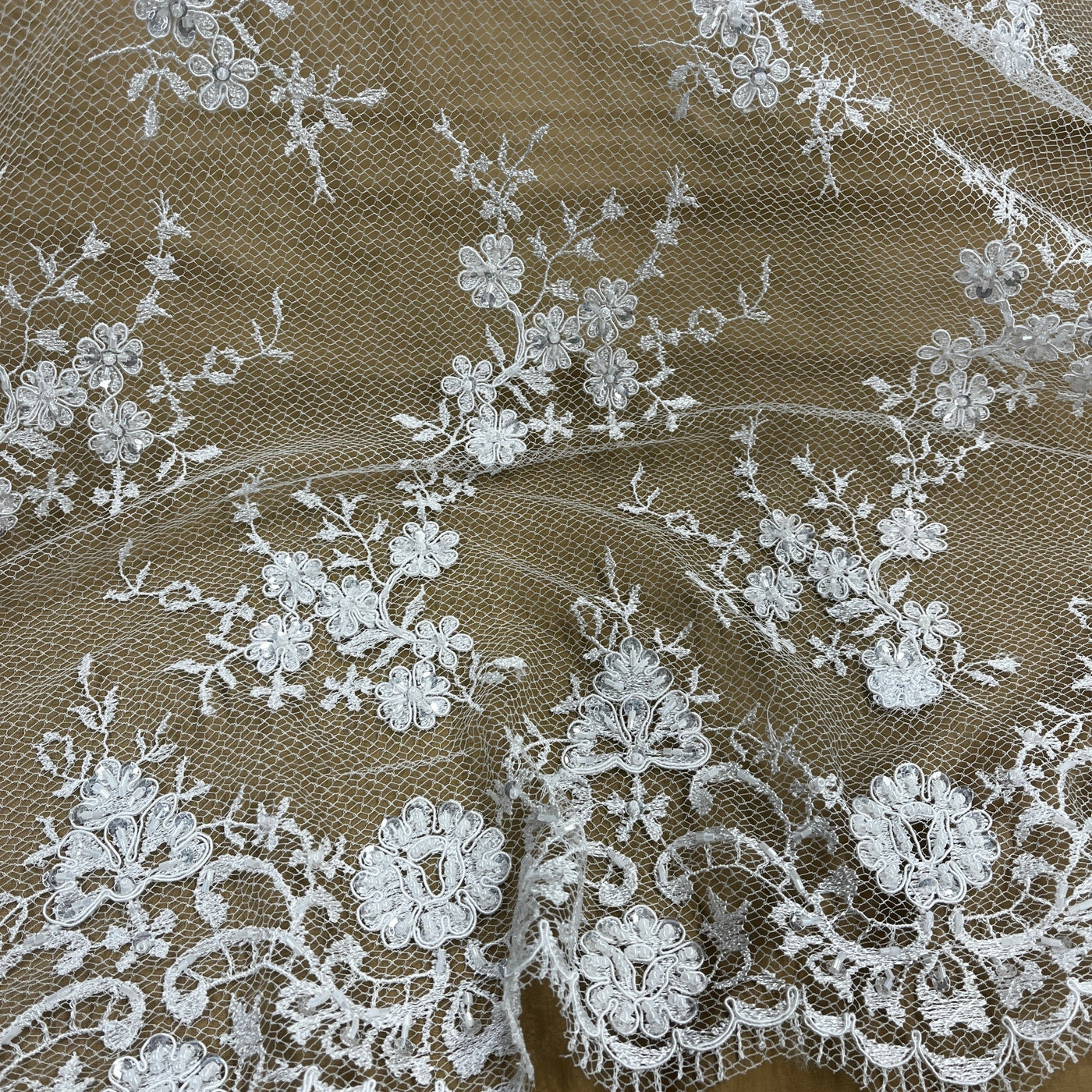 Beaded Lace Fabric Embroidered on 100% Polyester Net Mesh | Lace USA - 96731W-BP White