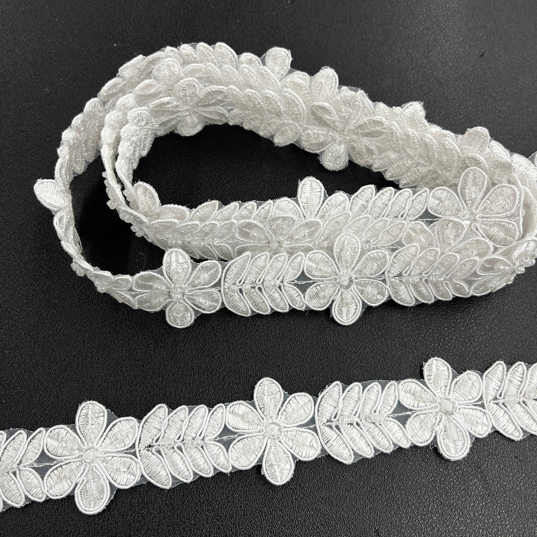 Beaded & Corded Lace Trimming Embroidered on 100% Polyester  Organza | Lace USA - 96734N-BP