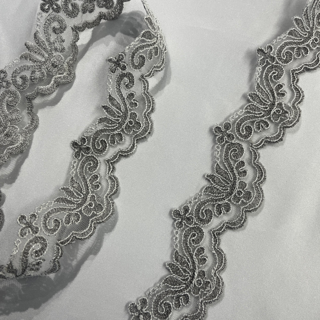 Corded Lace Trimming Embroidered on 100% Polyester Net Mesh | Lace USA - 97084W