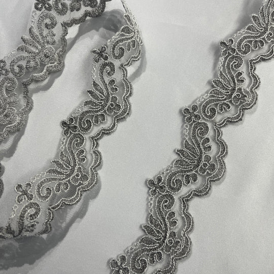 Corded Lace Trimming Embroidered on 100% Polyester Net Mesh | Lace USA - 97084W