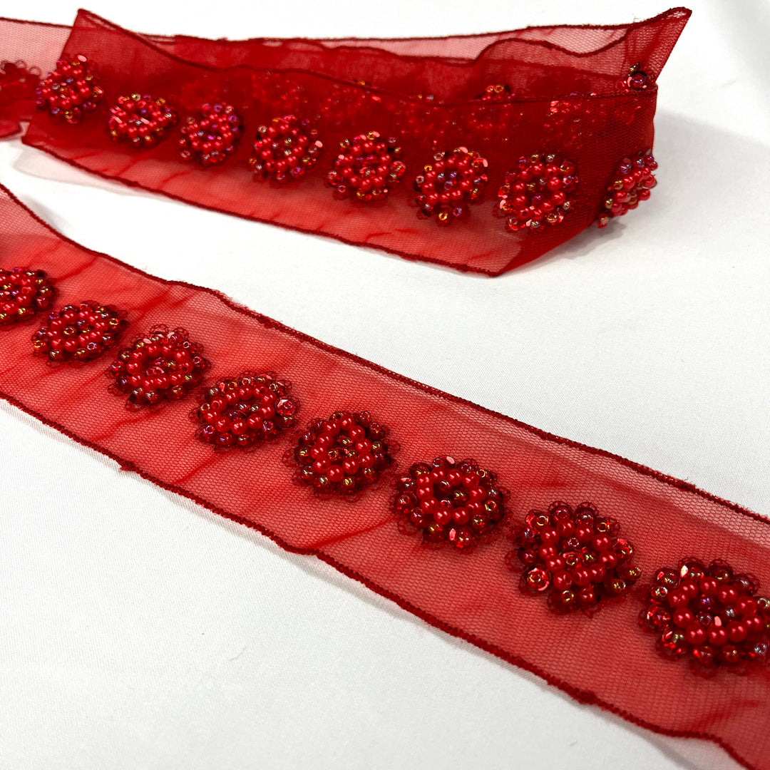 Beaded Lace Trimming Embroidered on 100% Polyester Mesh | Lace USA - 21766WN-BP