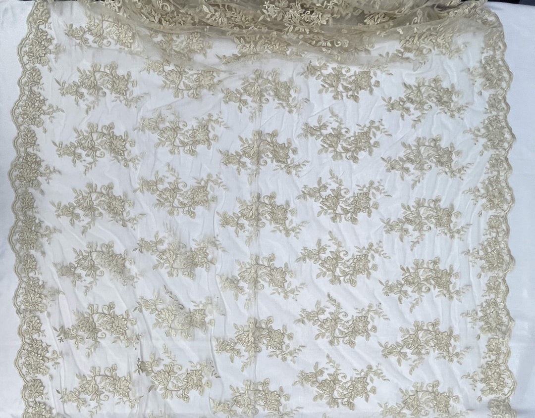 Corded Floral Lace Fabric with Scalloped Edges – Bridal & Dress Lace | Lace USA - 97154W