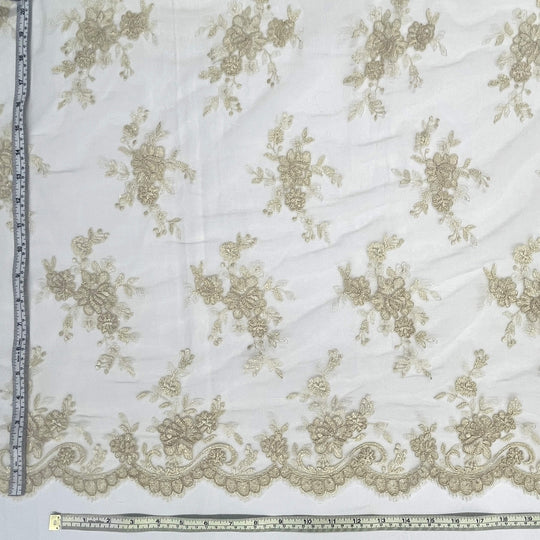 Tela de encaje nupcial con cordón bordada en malla de red 100% poliéster | Encaje EE. UU.