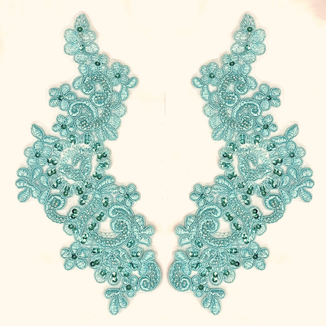 Beaded & Corded Floral Lace Applique Embroidered on 100% Polyester | Lace USA - KZ-25-HB