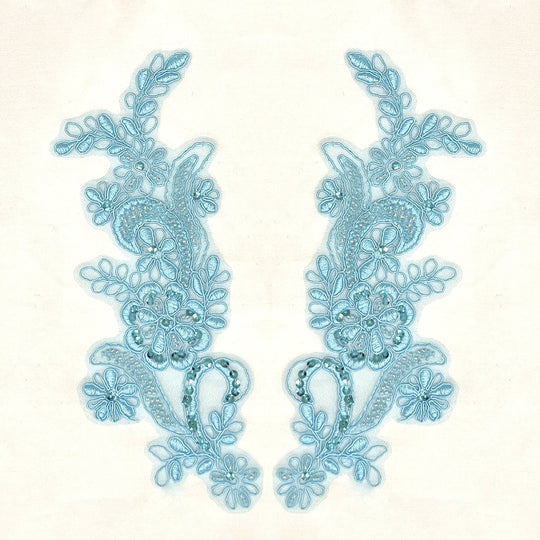 Aplique de encaje floral con cordón y cuentas bordado en organza 100 % poliéster | Encaje EE. UU.