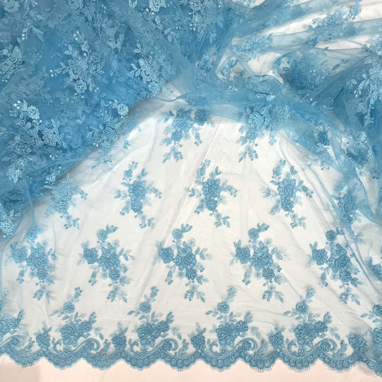 Tela de encaje nupcial con cordón bordada en malla de red 100% poliéster | Encaje EE. UU.