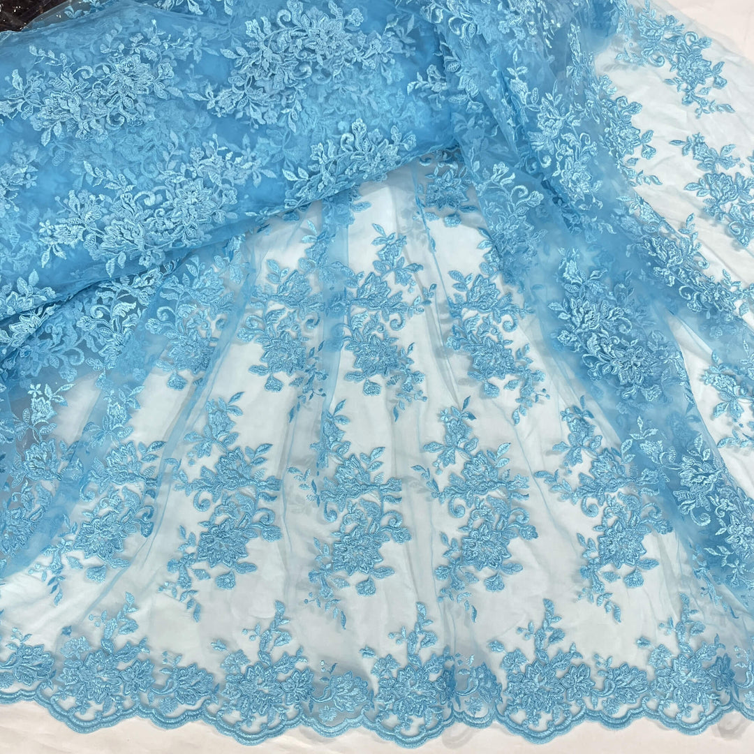 Tela de encaje nupcial con cordón bordada en malla de red 100% poliéster | Encaje EE. UU.