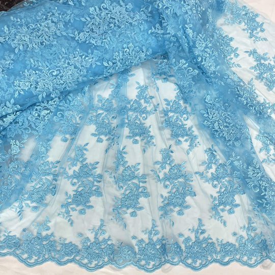 Tela de encaje nupcial con cordón bordada en malla de red 100% poliéster | Encaje EE. UU.