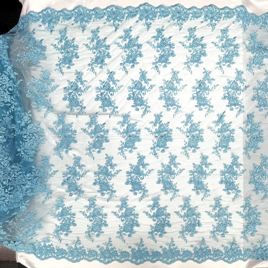 Tela de encaje nupcial con cordón bordada en malla de red 100% poliéster | Encaje EE. UU.