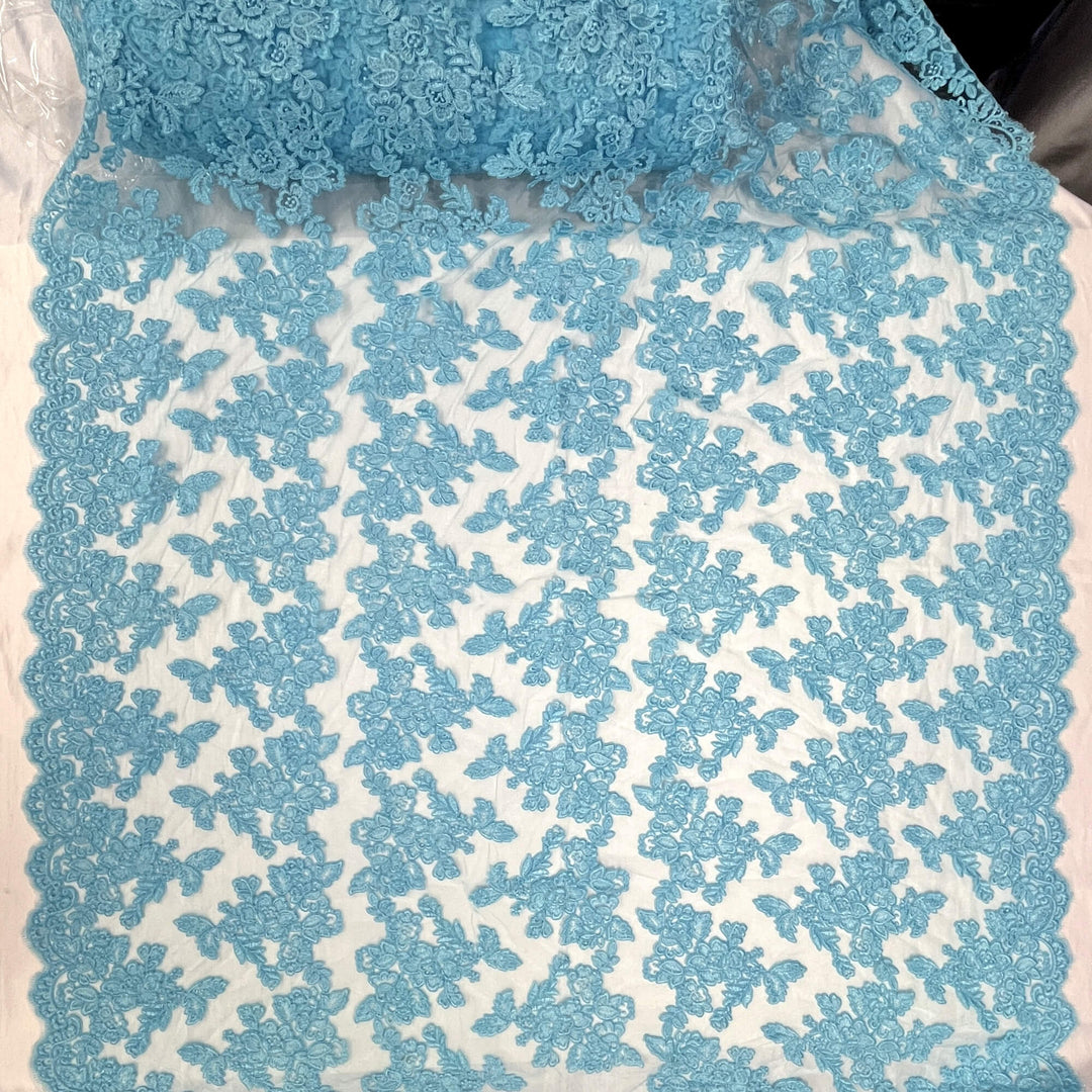 Corded Bridal Lace Fabric Embroidered on 100% Polyester Net Mesh | Lace USA - 95409W